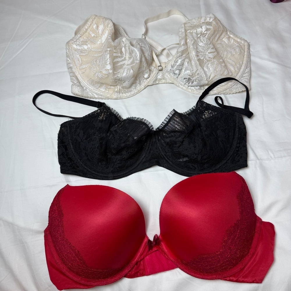 Victoria’s Secret Bra Bundle 36D 36DD Black Red White Lace Strapless